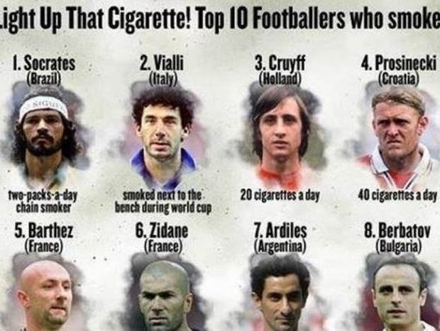 Οι 10 καλύτεροι ποδοσφαιριστές – καπνιστές (photo)