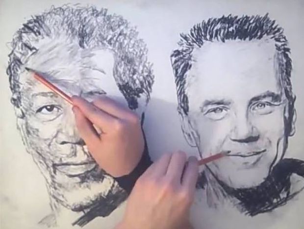 Τρομερό: Ζωγραφίζει πορτραίτα με τα δύο χέρια ταυτόχρονα! (βίντεο) 